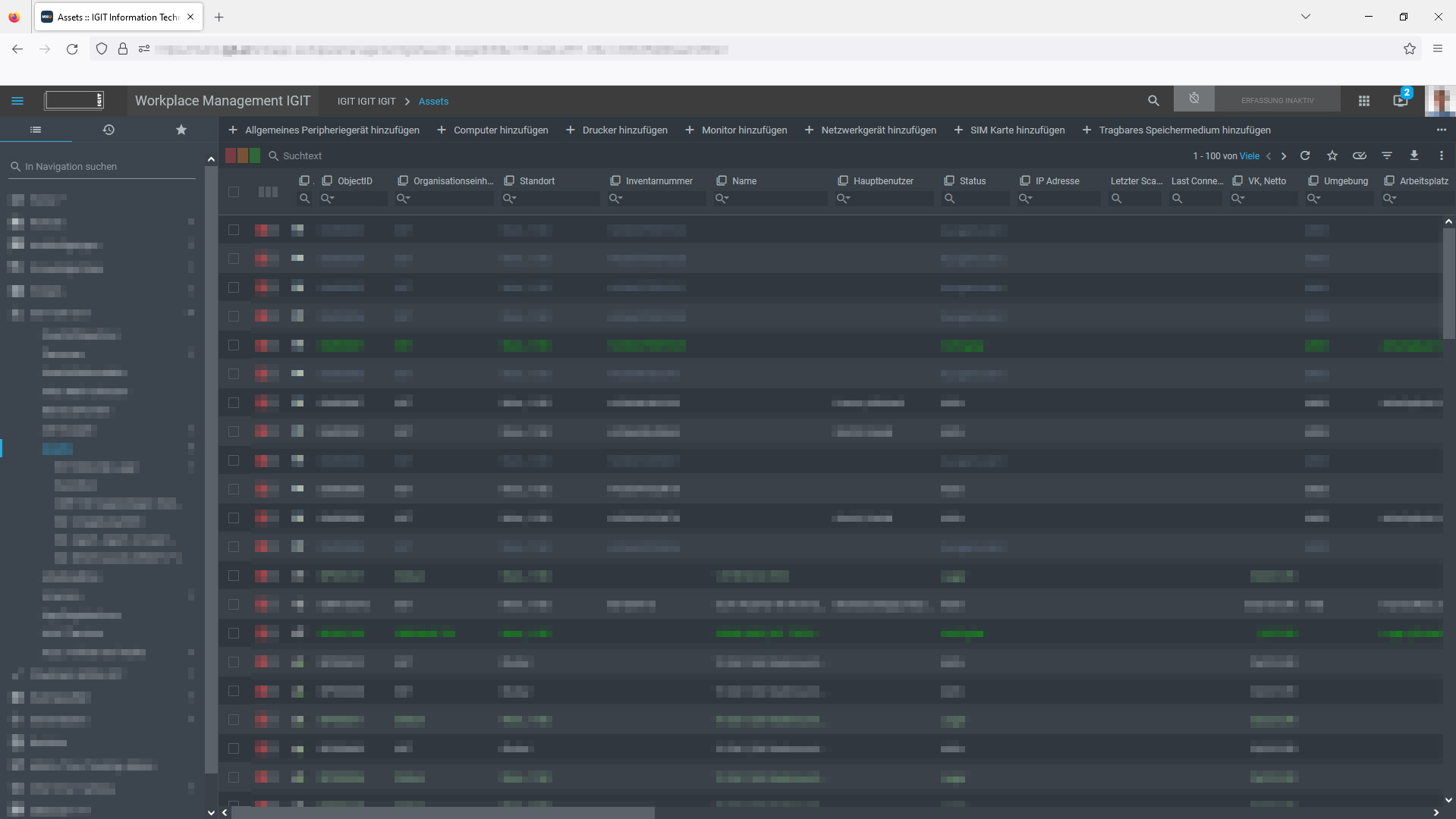 Webansicht der Assetverwaltung von IGIT. Organisieren und Verwalten Sie Ihrer Hard- und Software.